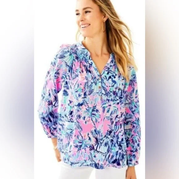 👉🏼LIKE NEW👈🏼 Lilly Pulitzer Silk Elsa Top Size:XL Orig.$188 - Picture 6 of 11